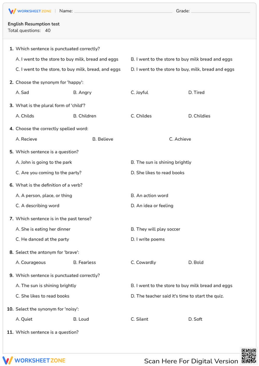 English Resumption test